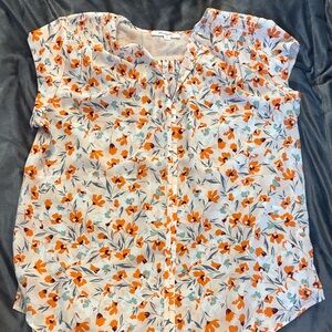 Vibrant Floral Women's Blouse - Orange and White